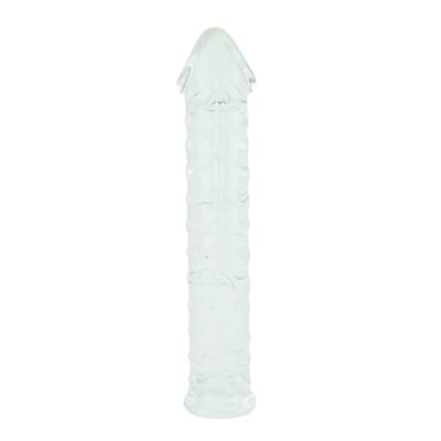 Plug Anal em Vidro no Formato Pênis com Glande e Saliências - 24,8 x 4,5 cm