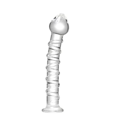 Plug Anal em Vidro com Ponta Cônica, Textura Espiral em Alto-Relevo e Base de Segurança - 19 x 4 cm