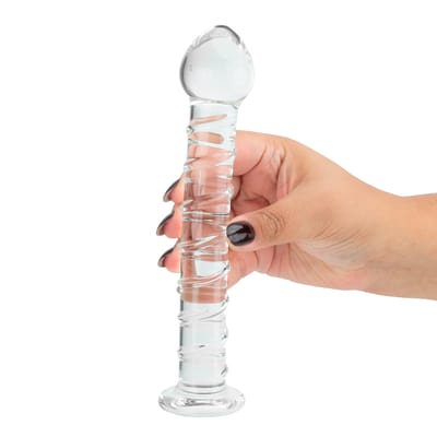 Plug Anal em Vidro com Ponta Cônica, Textura Espiral em Alto-Relevo e Base de Segurança - 19 x 4 cm