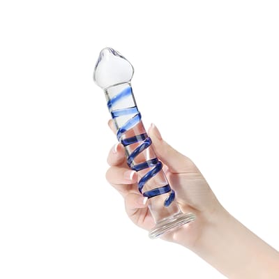 Plug Anal em Vidro com Ponta Saliente e Espiral Azul em Alto Relevo com Base - 3R Import | 16,5 x 3,8 cm