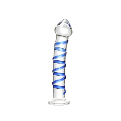 Plug Anal em Vidro com Ponta Saliente e Espiral Azul em Alto Relevo com Base - 3R Import | 16,5 x 3,8 cm