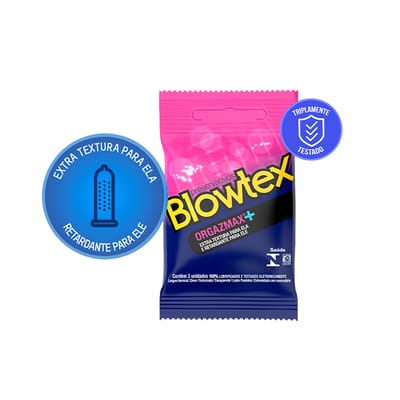 Preservativo com Textura Estimulante e Gel Retardante de Ejaculação - Blowtex Orgazmax+