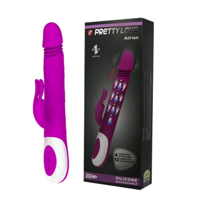 Vibrador Rabbit Recarregável com 12 Modos de Vibração, Função Vai Vem e Esferas Estimuladoras  - Pretty Love Adrian | 16,5 x 3,3 cm