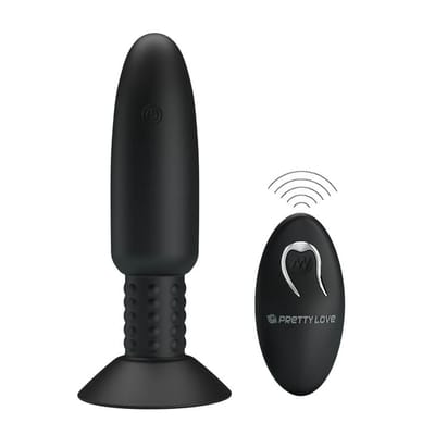 Plug Anal em Silicone com 4 Modos de Vibração, Rotação, Ventosa e Controle Remoto sem Fio - Pretty Love Beaded For Romantic | 13,5 x 3,5 cm