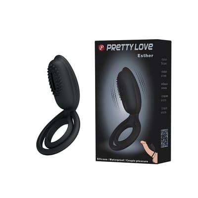 Anel Peniano Duplo para Pênis e Saco Escrotal com Vibro e Estimulador de Clítoris com Texturas Massageadoras - Pretty Love Esther