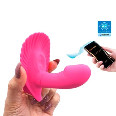 Estimulador em Forma de Concha com Mini Pênis Penetrável, 10 Modos de Vibração e Aplicativo - Pretty Love Fancy Clamshell  | 7,2 x 2,5 cm