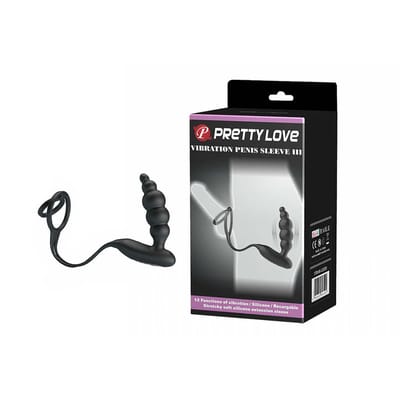 Plug Anal com Anel Duplo em Silicone com 12 Modos de Vibrações - Pretty Love Vibration Penis Sleeve 3 | 7,5 x 2,5 cm