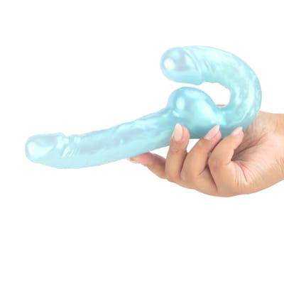 Prótese Dupla Strap On Furta-Cor em TPE com Glande Definida e Texturas - Dildo 9.2 | 16 x 3,2 cm | Disponível em 2 Cores