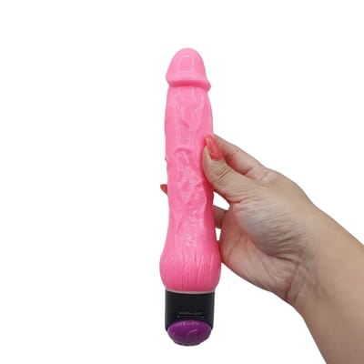 Prótese em TPR no Formato Realístico de Pênis com Glande Definida, Veias e Vibração Multivelocidade - Pink Vibe | 19 x 4,1 cm