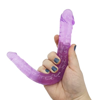 Prótese Peniana Dupla em Jelly com Glande Definida e Veias - Double Dong | 28 x 3,2 cm | Disponível em 4 Cores
