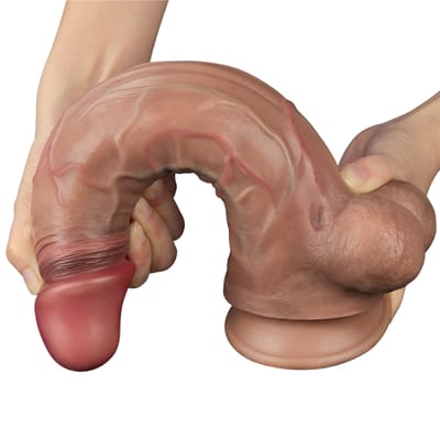 Prótese Peniana Gigante Ultra Realística com Veias nas Cores Naturais, Glande Definida, Escroto e Ventosa - Lovetoy Dual Layered 11.5" | 23 x 5,4 cm