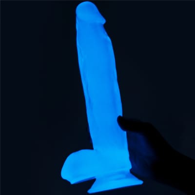 Prótese Peniana com Glande Definida em TPE, Escroto, Ventosa e Efeito Fosforescente - LoveToy Lumino Play 10 | 21 x 4,8 cm