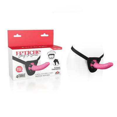 Prótese Peniana Realística com Anel, Cinta Ajustável e Base em Ventosa - Adão & Eva Fetiche Strap On Series - 16,3 x 3,6 cm | Disponível em 4 Cores