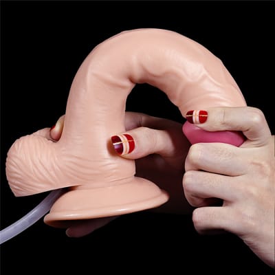 Prótese Peniana Realística Ejaculadora com Escroto em TPE - Lovetoy Squirt Extreme Dildo | 18,5 x 4,4 cm