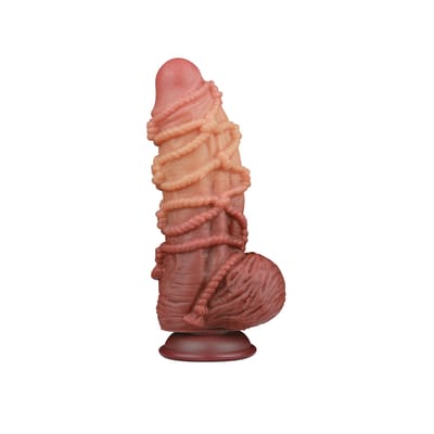 Prótese Peniana Realística em Silicone com Corda, Glande, Escroto e Ventosa - LoveToy 9.5" | 16 x 7,6 cm