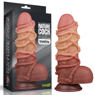 Prótese Peniana Realística em TPE com Corda, Escroto e Ventosa Poderosa - LoveToy | 17,5 x 7,3 cm