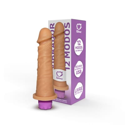 Prótese Peniana Recarregável no Formato de Pênis Realístico com Glande Definida, Veias Salientes e 12 Modos de Vibrações - Sexy Fantasy | 16,5 x 4,7 cm