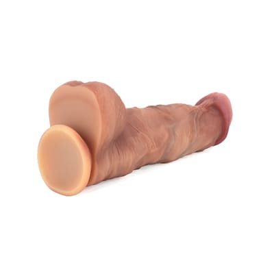 Prótese Peniana Robusta em Silicone com Glande, Escroto, Textura e Ventosa - Lovetoy Nature Cock XXL 10"| 20 x 6,5 cm