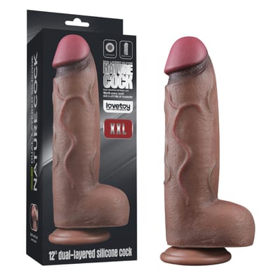 Prótese Peniana Robusta em Silicone Premium com Glande Definida, Ventosa e Escroto - Lovetoy Dual Layered XXL | 24,2 x 6,8 cm