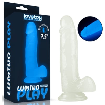 Prótese Peniana em TPE com Ventosa, Escroto e Efeito Fosforescente - LoveToy Lumino Play 7.5 | 16 x 3,8 cm
