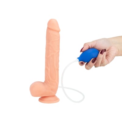 Prótese Realística em PVC com Escroto, Ventosa e Simulador de Ejaculação - Realistic Ejaculating Dildo 10.2'' | 20 x 4,4 cm