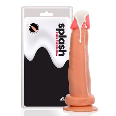 Prótese Realística no Formato de Pênis que Ejacula com Glande Delineada e Ventosa - Adão & Eva Splash | 15,5 x 4 cm