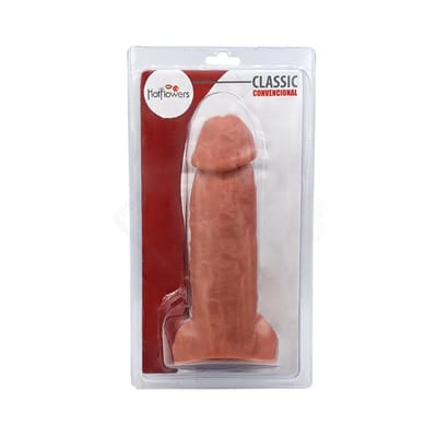 Prótese Realística em Silicone com Formato de Pênis Grosso e Escroto - Hot Flowers Classic Convencional | 17 x 6 cm
