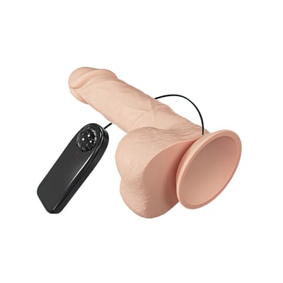 Prótese Realística com Vibrações Multispeed, Veias Salientes, Escroto Delineado, Ventosa e Controle Remoto com Fio - LyBaile Beautiful Bahamut 8.5" | 16 x 4 cm