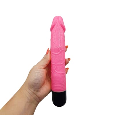 Prótese em PVC no Formato Realístico de Pênis Pink com Glande, Veias e Vibração Multivelocidade - Ly Baile Pink Vibe | 18,5 x 3,9 cm