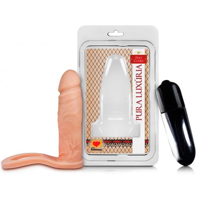 Anel Companheiro com Prótese no Formato de Pênis com Glande, Veias Salientes e Cápsula Vibratória - Pura Luxúria | 12,4 x 3 cm