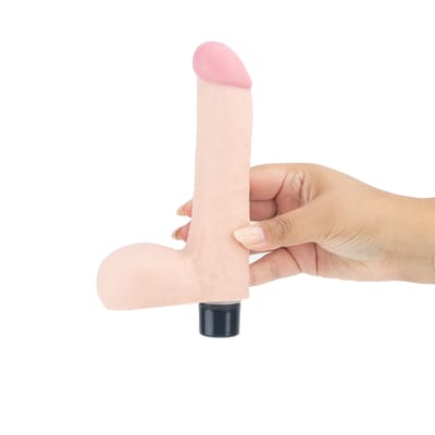 Prótese Realística em Formato de Pênis em TPE com Escroto e 10 Tipos de Vibrações - Real Softee 8.0' Long | 14 x 4 cm