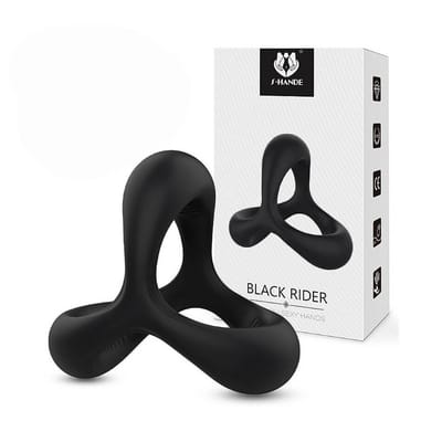 Anel Peniano Triplo em Silicone com Texturas Massageadoras - S-Hande Black Rider | 3,7 x 2,6 cm