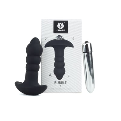 Plug Anal com Ondulações em Silicone Macio e Bullet em ABS com Vibração Única - S-Hande Bubble | 7,5 x 2,7 cm