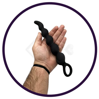 Plug Anal Escalonado em Silicone com Alça de Segurança e 5 Esferas de Tamanhos Gradativos - S-Hande Steve - 19 x 2,1 cm