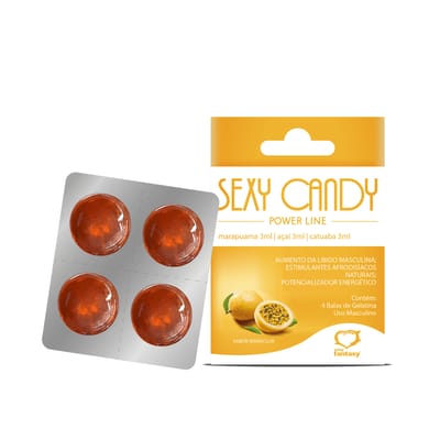 Sexy Candy - Bala Masculina de Maracujá que Melhora o Tempo de Ereção e Aumenta a Libido com Marapuama e Catuaba - Contém 4 Balas