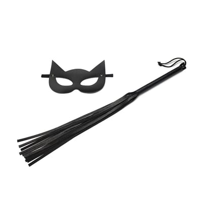 Kit Mulher Gato com Chicote e Máscara em Couro Sintético - Sexy Fantasy | 2 Itens