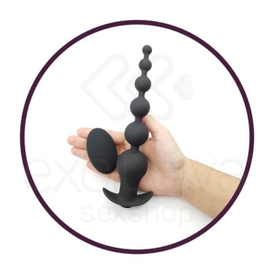 Plug Anal Recarregável Escalonado em Silicone com 9 Modos de Vibrações, Controle Remoto sem Fio e Certificação IPX7 À Prova De Água - S-Hande Tower-RCT - 20,5 x 4 cm | Cor: Preto