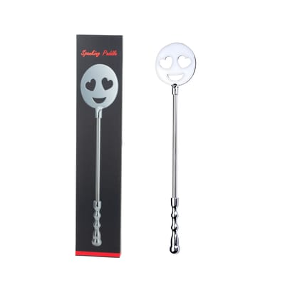 Chibata em Aço com Cabo Anatômico e Carinha de Emoji Apaixonado - Spanking Paddle | 39 cm