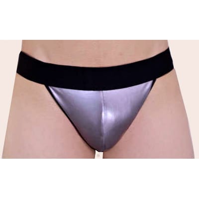 Steves Designer - Cueca JockStrap Tapa Sexo Sado Prata em Couro Sintético