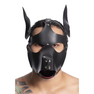 Máscara de Cachorro em Couro Sintético com Orelhas e Ajuste - Steves Designer | Tamanho Único