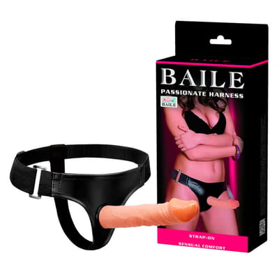 Strap On Ajustável em Couro Sintético com Prótese Realística Removível - Baile Passionate Harness | 19 x 3,9 cm