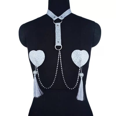 Nipples para os Seios de Luxo com Coleira em PU, Corrente e Strass - Pleasure Dreams