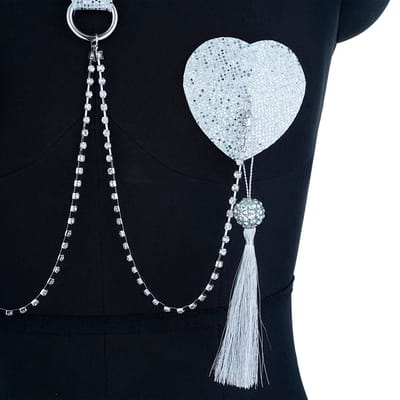 Nipples para os Seios de Luxo com Coleira em PU, Corrente e Strass - Pleasure Dreams