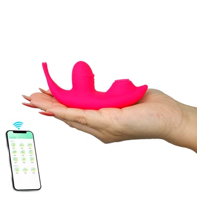 Vibrador de Calcinha Recarregável em Silicone com 3 Estimuladores, 9 Modos de Vibração, Cerdas e Controle via Aplicativo | 11 x 4 cm