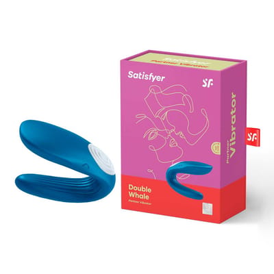 Vibrador para Casal Recarregável em Silicone, 2 Motores com 10  Vibrações - Satisfyer Double Whale| 12 x 3,3 cm