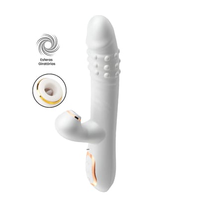 Vibrador com Esferas Giratórias, Vai e Vem, 12 Movimentos de Língua Estimuladora e Recarregável - Stretch-O | 14 x 3,5 cm