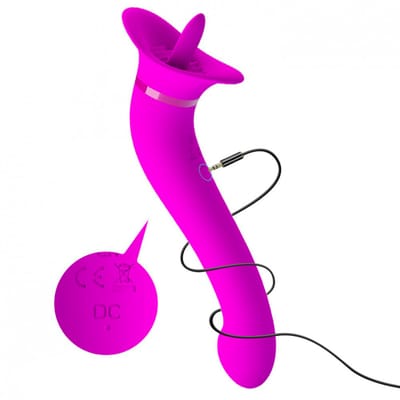 Vibrador Estimulador de Ponto G, Clítoris e Mamilos com 12 Modos de Vibração e Língua com Movimentos - Pretty Love Faust | 22 x 3,1 cm