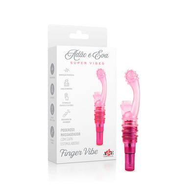 Vibrador de Ponto G e Clitóris com Capa Estimuladora e Vibração Única - Adão & Eva Finger Vibe - 19,5 x 1,8 cm