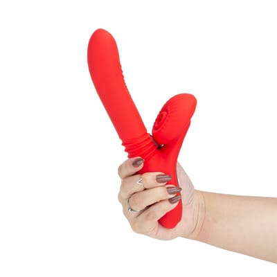 Vibrador de Ponto G e Clitóris em Silicone com 7 Modos de Vibração, 7 Movimentos de Vai e Vem, Aquecimento e Recarregável - Adão & Eva | 12,5 x 3,8 cm