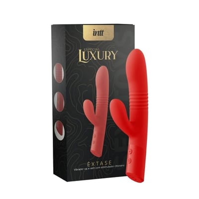 Vibrador Rabbit com 10 Modos de Vibração, Movimentos de Vai e Vem e Carregamento via Cabo USB - Intt Toys Especial Luxury Êxtase | 15 x 3,4 cm